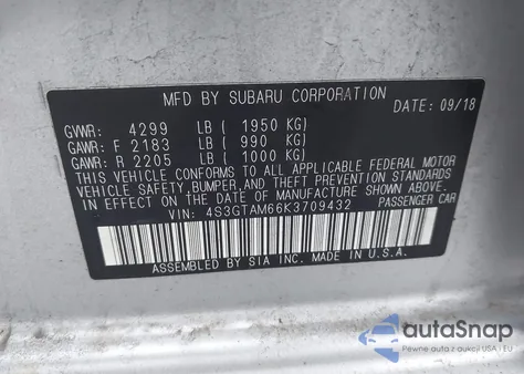 2019 Subaru Impreza 2.0I Sport from USA, damaged, VIN 4S3GTAM66K3709432